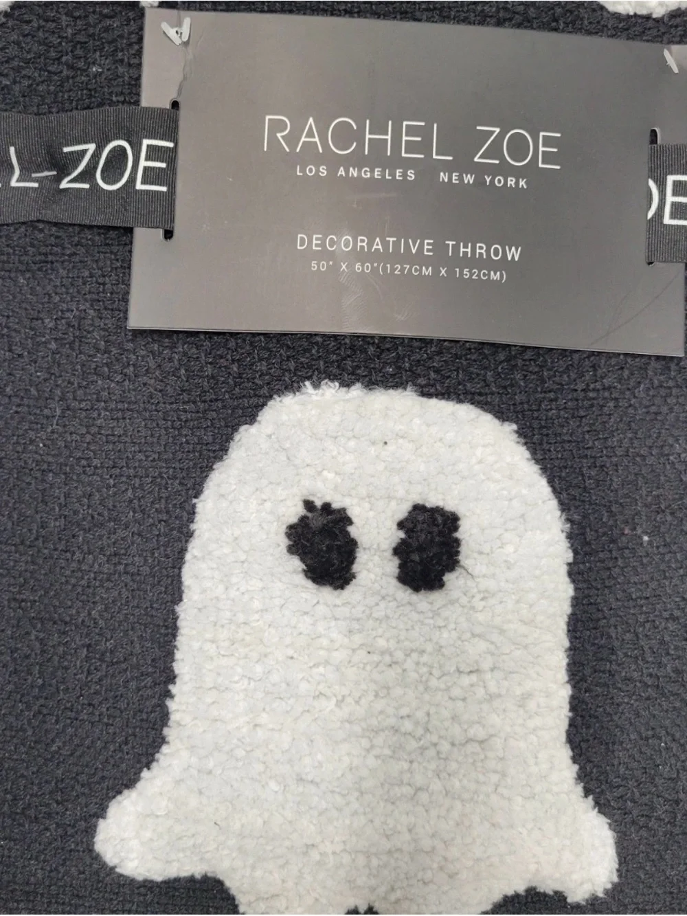 Rachel Zoe Ghost Throw Blanket 50x60 Black White Viral Halloween Tik Tok NWT